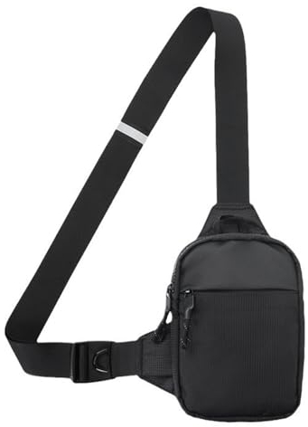 Sling Chest Crossbody Bag, Wasserdicht Schultertasche für Männer Frauen Outdoor-Sport, lbrusttasche herren, atmungsaktive Brusttasche mit doppelten Reißverschlusstaschen (schwarz) sling bag herren