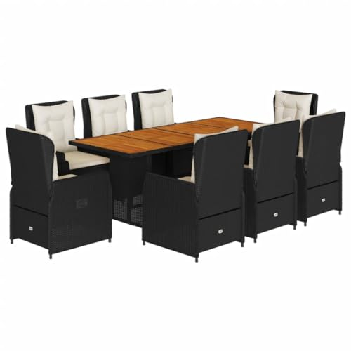 vidaXL Garten Essgruppe 9-TLG., Gartenmöbel Set mit Kissen, Gartengarnitur Tisch 8 Stühle, Sitzgruppe für Garten Terrasse, Schwarz Poly Rattan