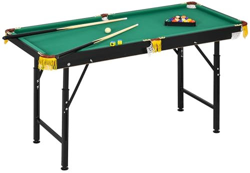 SPORTNOW Table de Billard Pliable Hauteur réglable avec Accessoires 2 queues, 16 Boules, 2 craies, Triangle, Brosse, dim. 140L x 63l x 55-75H cm Vert