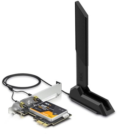 Tylogy Carte WiFi 7 BE9300Mbps PCIe, Bluetooth 5.3, Tri-Bandes 6GHz/5GHz/2.4GHz, WPA3, Double Antenne à Base magnétique, Mediatek MT7927 320MHz, Compatible Windows 11