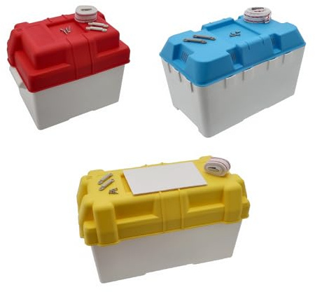 Batteriekasten mit Deckel & Befestigungsgurt Edelstahl säurebeständig | Kunststoff | Benzinbeständig | UV-beständig | Witterungsbeständig | Salzwasserbeständig | Schlagfest | Batteriekästen