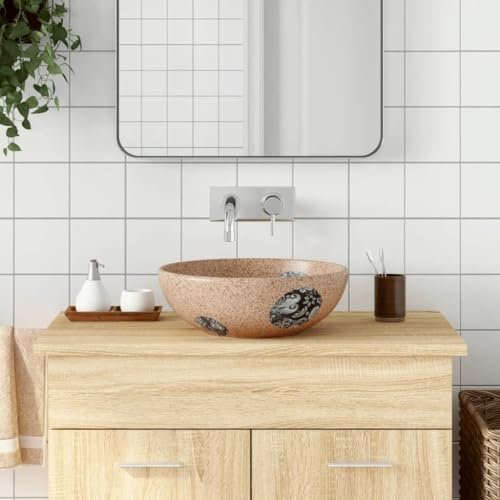 LAPOOH Aufsatzwaschbecken Braun und Blau Rund Ø41x14 cm Keramik, Waschbecken, Waschtisch, Handwaschbecken - 155057