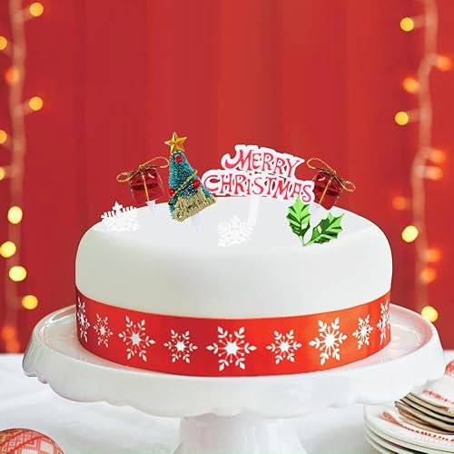 DERAYEE 11 PCS Christmas Cake Decorations, Merry Christmas Cake Toppers Cupcake Topper for Xmas Party Supplies