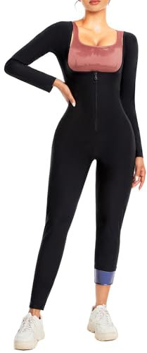 CEIUEO Sauna Suit for Women Full Body Waist Trainer for Belly Fat Sauna Jumpsuit Workout Sweat Suit, Black, XXXL