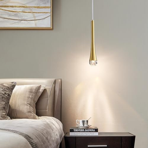 Modern Gold Teardrop Pendant Light, Brushed Brass Finish Pendant Light, 3000K/4500K/6500K Adjustable Colour Temperature, Suitable for Kitchen Island, Bedroom, Dining Room, Bar, 1 Packs