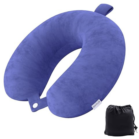 Reisekissen Memory Foam Nackenkissen Leicht Schnellpack für Flugzeug Zug Auto Reise Camping Nackenstützkissen (Blau)