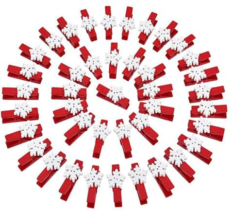 Flocon de Neige Pinces en Bois, 50 Pièces Flocon de Neige en Bois Clips, Noël Bois Clips Décoration, Mini Pinces en Bois Noël, Petit Clips en Bois Noël, Clips Flocon de Neige Noël