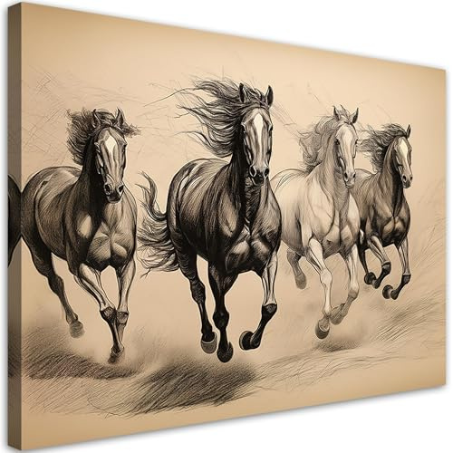 Feeby Leinwand Bilder - Pferde Tiere Vintage - Canvas 60x40 cm - Deko Wohnzimmer - Wandbilder Schlafzimmer - Deko Aesthetic - Wand Deko - Leinwand Groß - Deko Zimmer - Leinwandbilder XXL