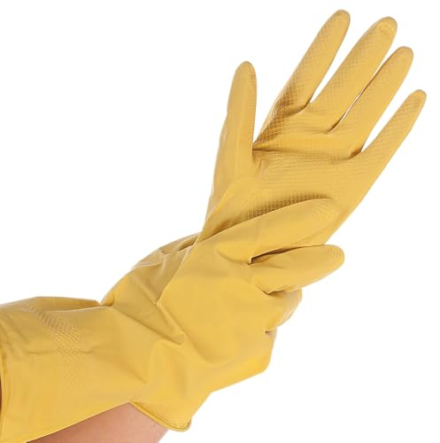 FRANZ MENSCH 240 Stück Hygonorm Haushaltshandschuhe Bettina Soft | Latex, gelb, 9/L, L: 30cm, Karton, Haushaltshandschuhe, Reinigungshandschuhe