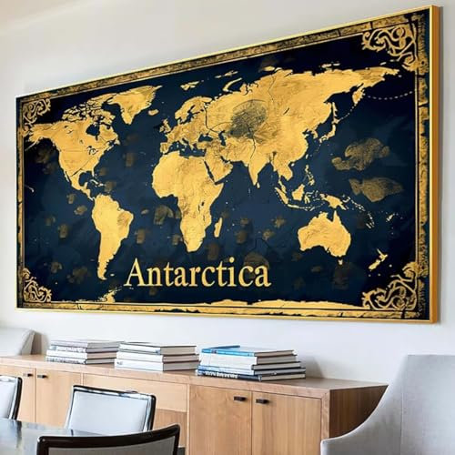 DIY 5D Diamond Painting Erwachsene Weltkarte Diamant Painting Bilder, Karte Diamond Painting Set, 5D Diamond Painting 30x60cm Stickerei Kreuzstich Basteln Erwachsene für Zimmer Deko Aesthetic F-L