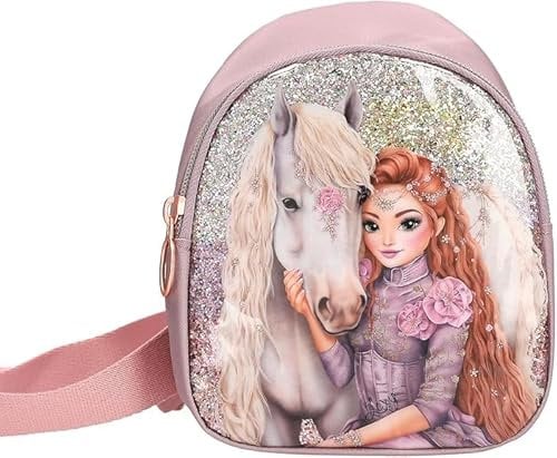 Depesche 13296 TOPModel Viva Violet - Kleine Crossbag in Lila, mit Model Motiv, Pferd und Glitzer, Umhängetasche mit längenverstellbarem Tragegurt