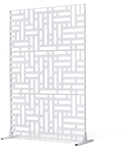 VEVOR Paravent, 120x50,8x193 cm, freistehende Außentrennwand mit Ständer, Sichtschutz, Trennwand, Raumtrenner, dekorativer Raumteiler aus Stahl für Balkon, Terrasse, Innenbereich, Whirlpool, weiß