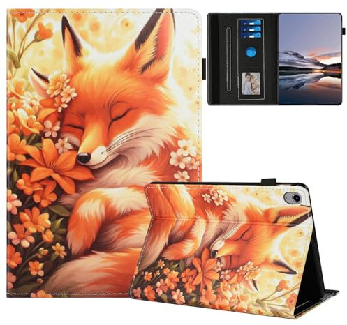 TEDTIKJT Funda Compatible con iPad 10th Generation 10.9 2022 Funda PU Cuero Flip Cover con Ranura para Tarjetas Stand Protectora Patrón Pintado Carcasa,Zorro Dormido