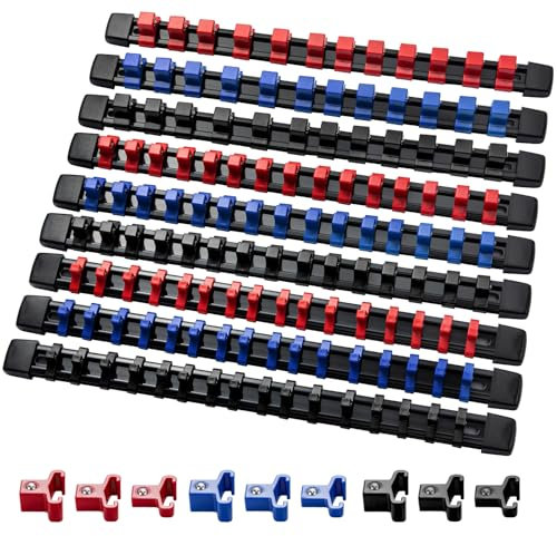 CROWNSHOP 9pcs Socket Holders Organizers Socket Guide ABS Socket Storage Box 1/4 Inches 3/8 Inches 1/2 Inches Organizer Clamping Tool for Steel Ball