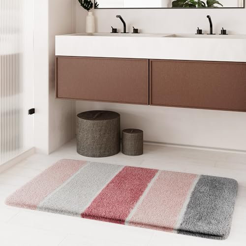 Homie Living Badteppich, Badematte kuscheliger Flauschiger weicher Flor | rutschfest und Waschbar Rio Marina (60 x 100 cm, Puder rosa)