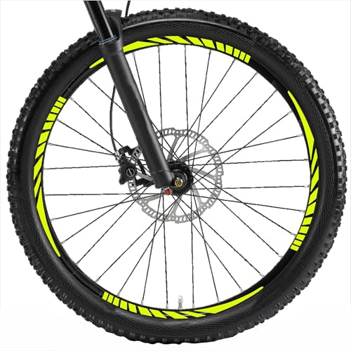 Decalart Aufkleber-Set für Felgen Fahrrad Mountainbike MTB Gewinde Streifen 26 27,5 28 29 Zoll komplett x2 Räder Aufkleber L009 (029 Neongelb, 28-29 Zoll)