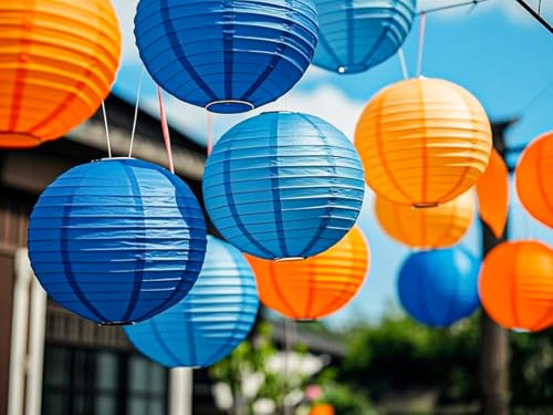 Capesaro Blau Orange Papier Laternen dekorative 12pcs Party hängende Dekorationen für Kinder Party Geburtstag Bachelorette Hochzeit Geburtstag Baby Dusche Graduierung Jahrestag Blau Orange Dekoration