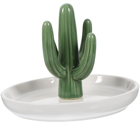 Plateau à Bijoux Cactus en Céramique pour Bureau, Organisateur Élégant | Rangement Multiusage, pour Boucles D’oreilles et Bijoux, Design Raffiné, Format Décoratif