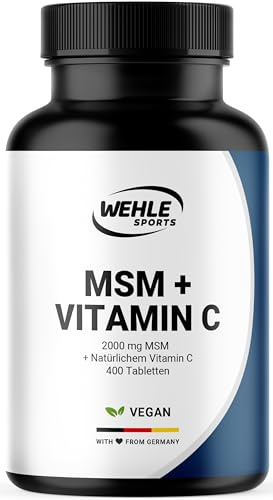 MSM Tabletten hochdosiert – 400 Tabletten – 2000 mg pro Tag | Mit natürlichem Vitamin C – vegan, produziert in Deutschland, laborgeprüft