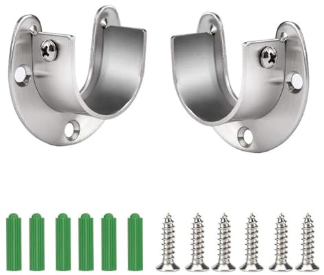 2 Pack Stainless Steel Wardrobe Rail Bracket Set | 32mm U-Shaped Flange Rod Holder & Closet Pole Sockets for Shower Curtain Rod and Closet Rod End Support