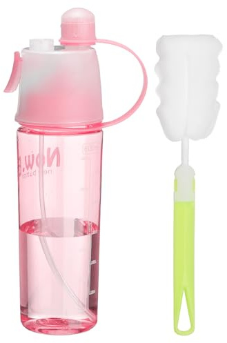 sourcing map Misting Water Bottle 20 oz Leakproof Lightweight 2 in 1 Mist & Sip Sports Water Bottle with Clearing Brush for Sport Gym Camping Travel Cold Drink, Pink