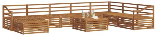 vidaXL Sofagarnituren 9 pcs Natur Massivholz Akazie, Akazienholz Outdoor-Sofa-Set, modernes Gartenmöbel, Bequeme Liege, modulare Design, Poolbereich geeignet