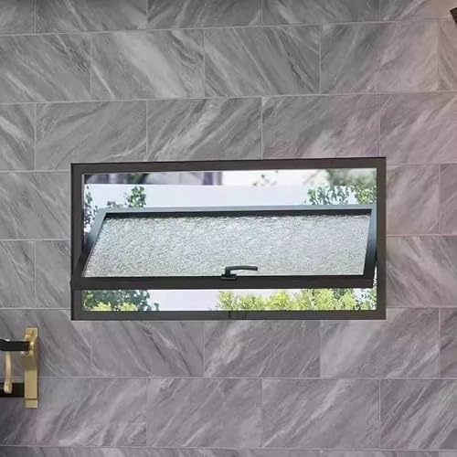 ZUGIATP Ventana Rectangular Abatible De Vidrio Templado, Marco De Aluminio con Rotación 360° Y Mejor Sellado, para Baño, Cocina Y Espacios Pequeños(Black (Water-Ripple Glass),20x12in/50x30cm)