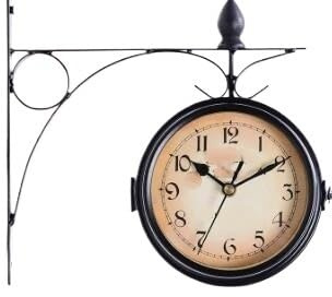 CAFFEN Bahnhofsuhr Dual Face Outdoor Uhr Schwarz Garten Dekor Wanduhr