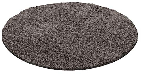 Carpettex Hochflor Teppich Wohnzimmer Shaggy Flokati Teppich Modern Einfarbig 80 cm Rund Taupe - Teppich Schlafzimmer Weich Flauschig Waschbar Teppich Küche Esszimmer - Langflor Teppiche