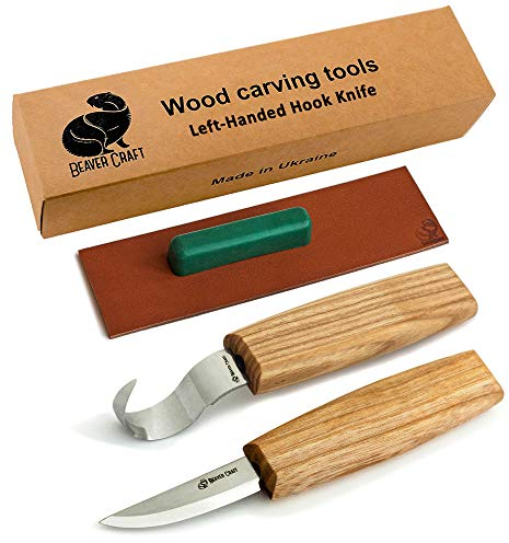 BeaverCraft S01L Set de Couteaux pour Sculpter des Cuillères en Bois Kit d'Outils de Fabrication de Cuillères Couteau à Crochet Couteau à Droite Coupe Kuksa pour Débutants et Professionnel