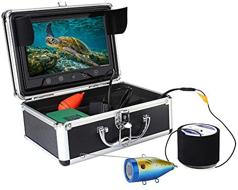Appareil Photo Fish Finder,ASHATA 50M caméra de pêche sous-Marine HD 1000TVL Appareil Photo de pêche sous-Marine, détecteur de Poissons étanche de 30 LED avec écran Couleur TFT de 9 Pouces(EU)