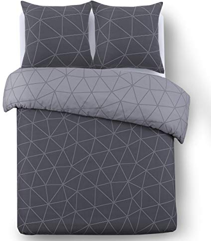 Vision - Wendebettwäsche – Hugo Anthrazit/Grau – Bettbezug 240 x 220 cm mit 2 Kissenbezügen für Doppelbett – 100% Baumwolle