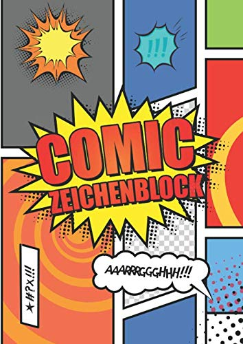 Comic Zeichenblock: Leeres Comicheft in DIN A4 mit 100+ Seiten zum Selberzeichnen von Comics und Geschichten, Malblock, Zeichenblock für Kinder, Jungen und Erwachsene