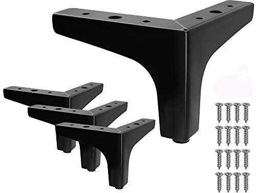 Seimneire Furniture Legs, 4 Inch Black Metal Furniture Feet Heavy Duty Nightstand Legs for Table Cupboard Sofa Couch Chair（4Pack）