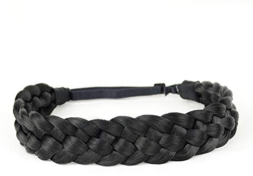 BOBIYA 5 brins synthétique bandeau cheveux tressés classique chunky large tresses tresse élastique extensible postiche pour les femmes fille beauté accessoires (noir)