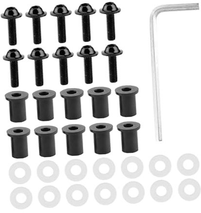 Kit de Boulon de Pare-Brise de Moto Kit d'installation en Acier Inoxydable de Pare-Brise vis Noires rondelles d'écrous pour Pare-Brise Remplacement(Noir)