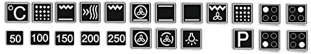 generisch EIN Set mit 23 Stück Herd Aufkleber - weiße Symbole auf schwarzen Hintergrund (R59/1) (10x10mm)