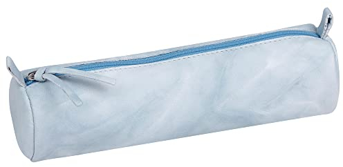 Clairefontaine - Ref 410175C - Tie & Dye Leather Pencil Case - 22 x 5.5cm, Made From Genuine Lambskin Leather, Metal Zip With Leather Puller - Sky Blue