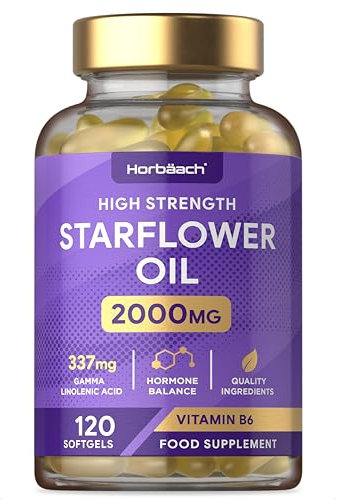 Starflower Oil Capsules 2000mg | Borage Oil Capsules | GLA and Vitamin B6 | 120 Softgels | by Horbaach