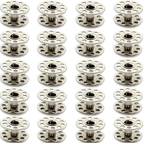 20 X Metal Bobbins for Domestic Sewing Machines by UMTMedia® - Spools Winder Universal Compatibility for Brother Janome Singer Toyota Pfaff Bernina