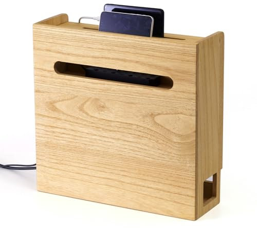 KIRIGEN Wireless Router Storage Box - Multi-Layer Organizer Shelf for Office and Home - Wood Power Cable Management Rack - Natural