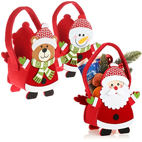 COM-FOUR® 3x Weihnachtstaschen aus Filz - weihnachtlicher Weihnachtskorb, Geschenkkorb - Filztaschen für kleine Präsente - Geschenktasche für Weihnachten und Nikolaus - 18cm (rot + grüner Schal)