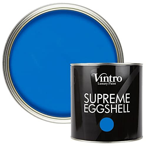 Vintro Paint | Eggshell Paint | for Walls | Wood | Trim | Satin Furniture Paint | Interior & Exterior Use. (2.5 Litres, Cobalt - Blue)