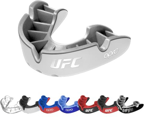 OPRO Protège-dents Niveau Argent - Ajustement Essentiel - Boxe, MMA, Rugby, Hockey - Adultes et Enfants - Facile à Mouler Soi-Même - Garantie Dentaire Incluse