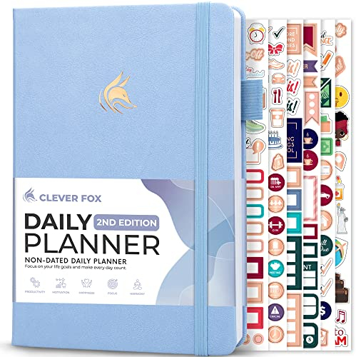 Clever Fox Tagesplaner 2nd Edition – undatierter Zeitblockplaner mit Stundenplan, To-do-Liste & Gewohnheiten-Tracker – Zeitmanagementplaner & Aufgaben-Organizer – A5-Größe, hält 6 Monate (Immergrün)