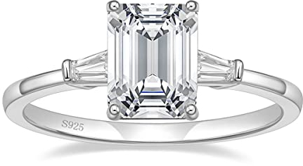 EAMTI Verlobungsringe aus 925er Sterlingsilber, 3 Karat, Smaragdschliff, 3 Zirkonia, Verlobungsringe für sie, Hochzeitsringe für Damen, Größe 3-11, Metall, Zirkonia