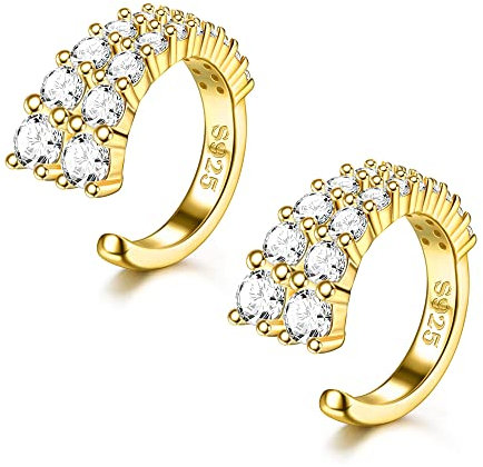 ORAZIO 2Pcs Fausse Boucles d'Oreilles Argent 925 Zirconium Attache Boucles d'Oreilles Manchette Helix Cartilage Faux Piercing Cartilage Ear Cuff Boucle D'Oreille Non Percées Pour Femme Fille, B-Or