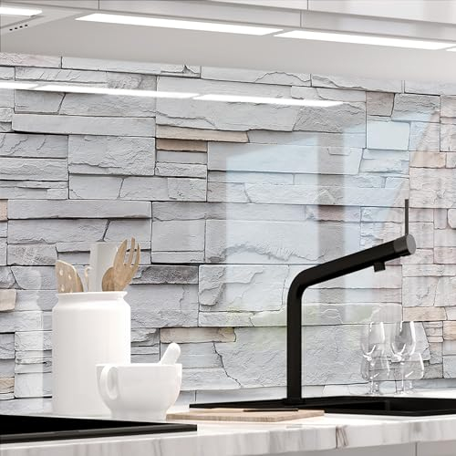 StickerProfis Küchenrückwand selbstklebend Glasoptik - Bruch STEINWAND - 1.8mm, Versteift, alle Untergründe, Hart PET Material, Premium 60 x 80cm