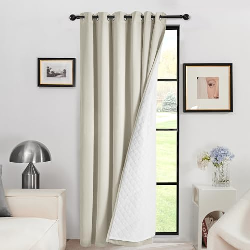 Deconovo Dicke Gardinen mit Ösen Doppellagig Fenstersvorhang Schwere Kälteschutz Vorhang Wärmeisolierend Tür Raumtrenner Türvorhang, 260x200(HöhexBreite), Hellbeige, 1 Stück