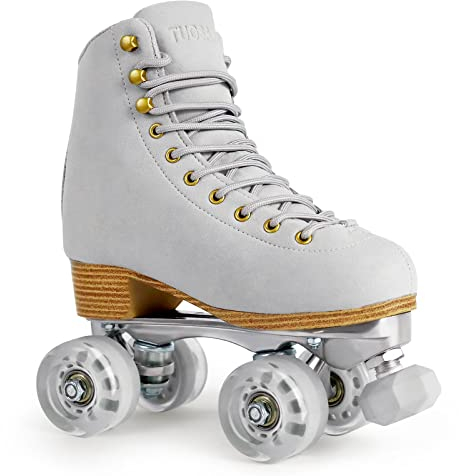 Rollschuhe für Damen oder Herren, mit höhenverstellbaren Gummistoppern, Retro-Wildleder, Quad-Rollschuhe für drinnen und draußen